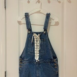 Blue Denim Overalls with Adjustable Straps and Bib Front
